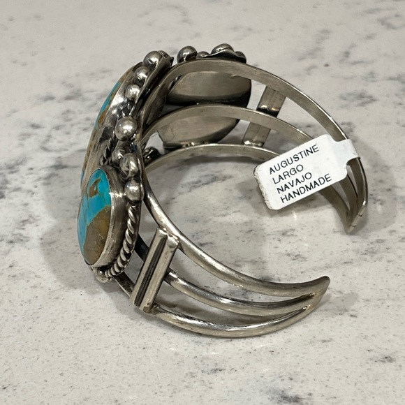 Native American Kingman Mine Turquoise Bracelet by Augustine Largo - Picture 5 of 9